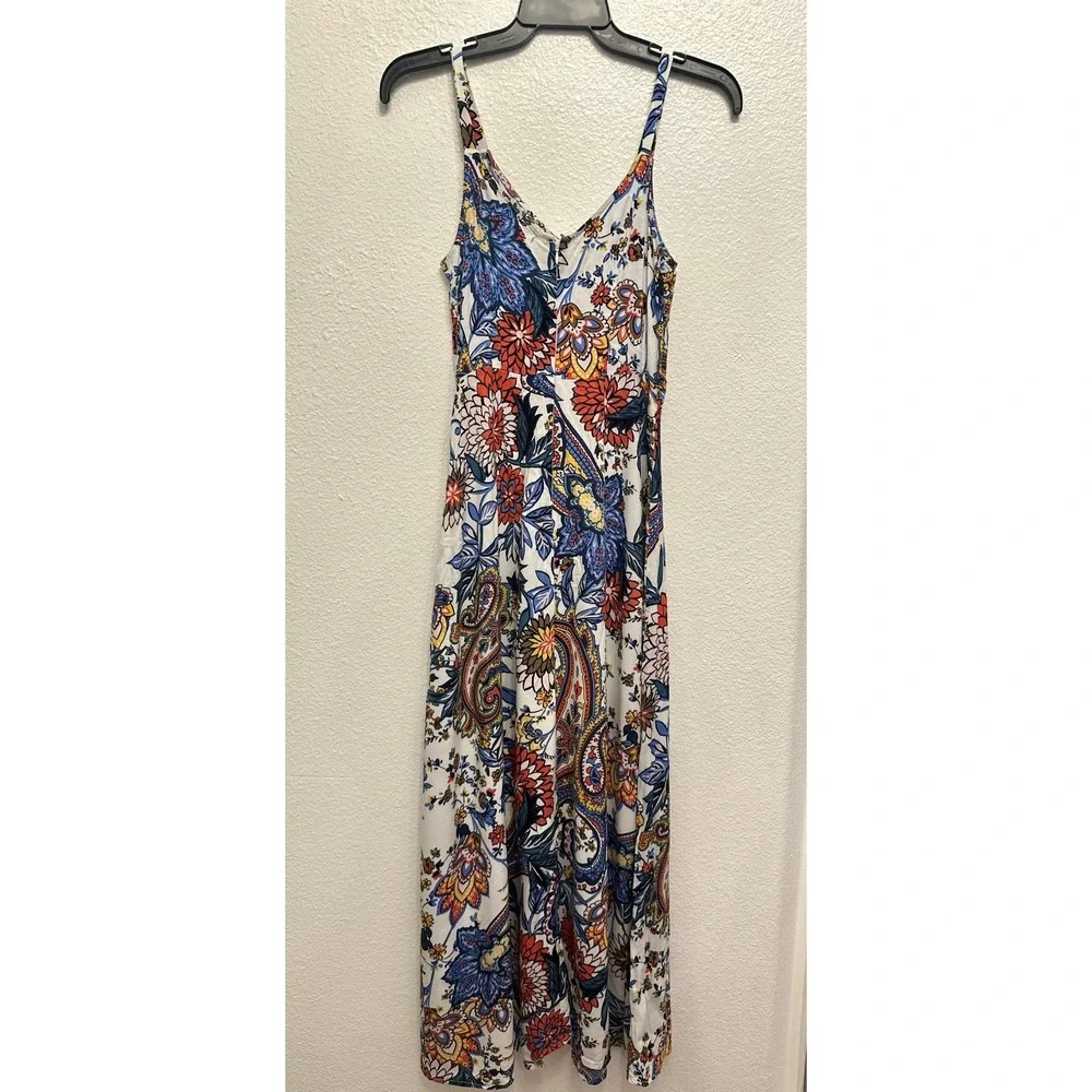 Macy's MSK Sleeveless Maxi Dress Women Size S‎ 4/6 Paisley Flowy Boho Tie Front - Picture 5 of 8